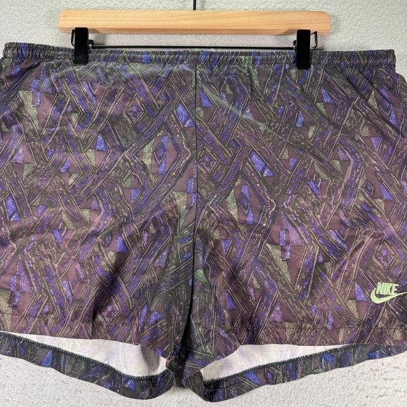 Vintage Nike Shorts Mens Large Blue Green‎ Embroidered Swoosh Lined Abstract 4" - Picture 1 of 14